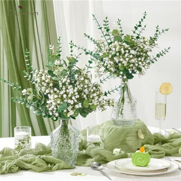 Artificial Eucalyptus Stems 100pcs Babys Breath Greenery Leaves for Wedding Bouq - Picture 4 of 7